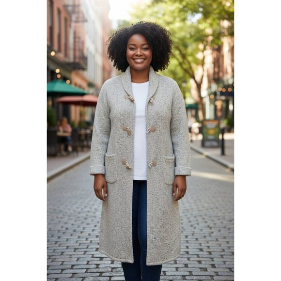 Coldwater Creek Oatmeal Fuzzy Long Teddy Jacket Coat Duster Cardigan w/Toggles - Picture 1 of 10